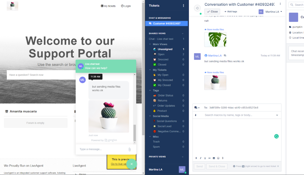 Gorgias live chat attachements