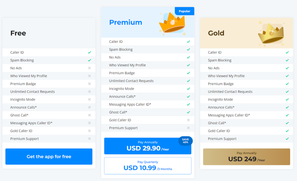 Truecaller pricing plans