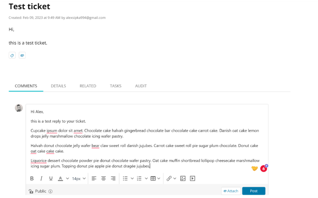 SolarWinds - testing ticket reply