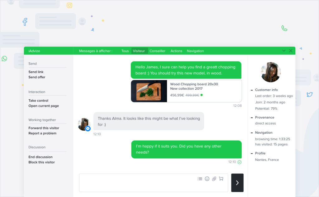 iAdvize - incoming live chat with customer