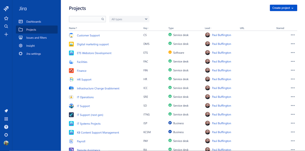 Project interface view of Jira Service Management, a dynamic Servicenow competitor, perfect for project tracking