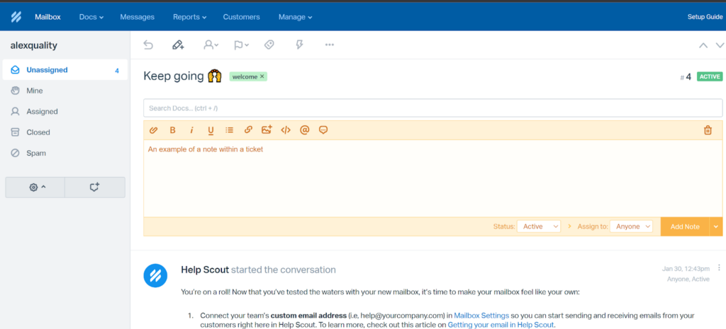 HelpScout - private notes in ticket