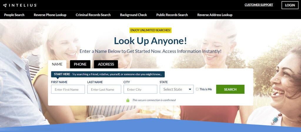 Intelius start searching