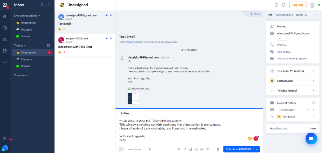 Tidio - reply field