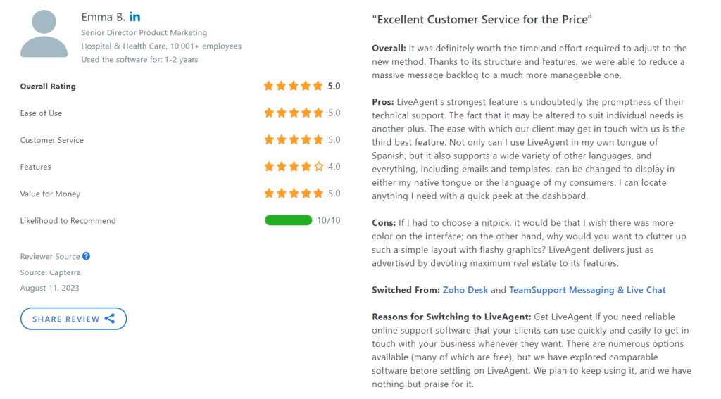 LiveAgent review on Capterra