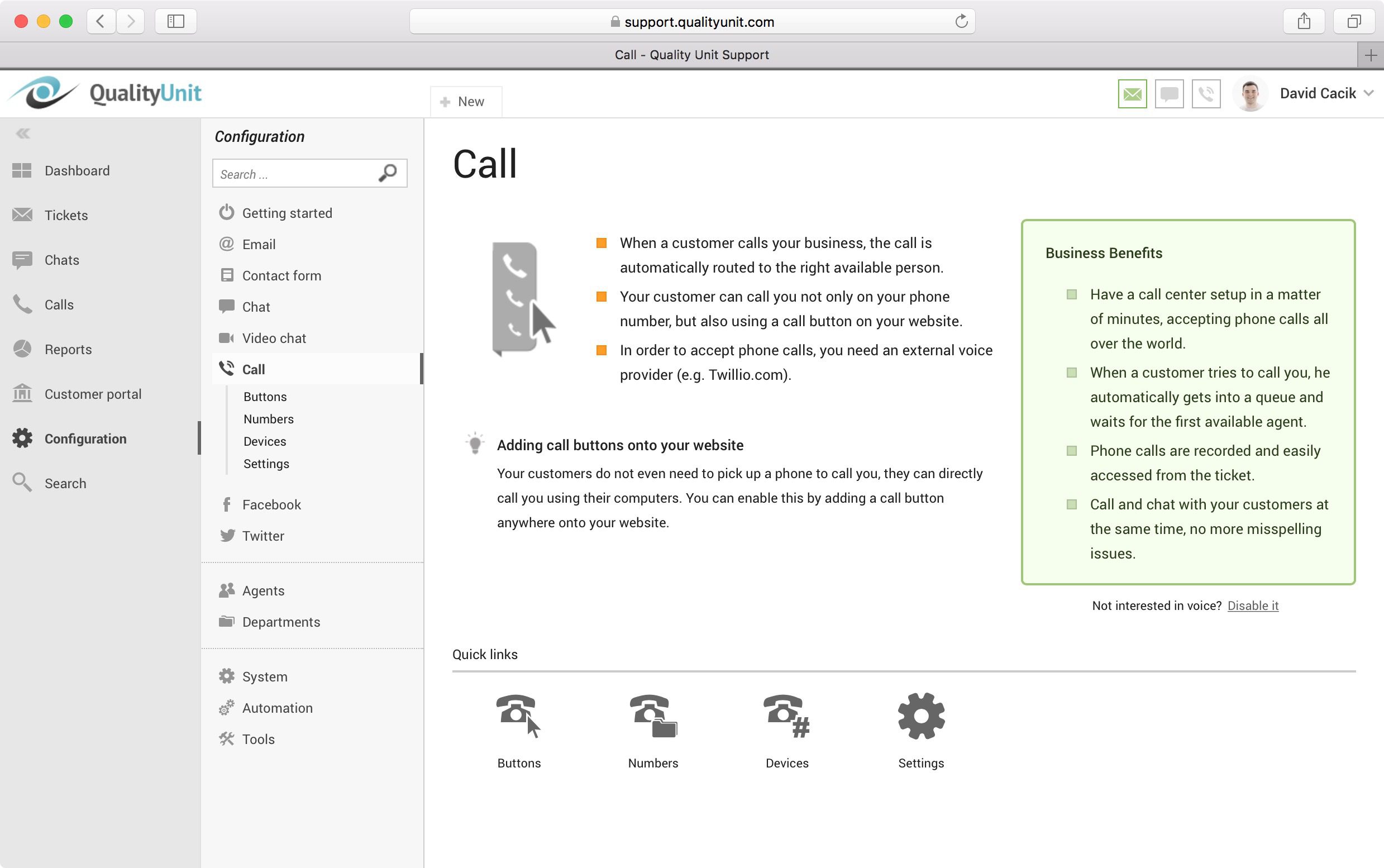 LiveAgent's voice call.