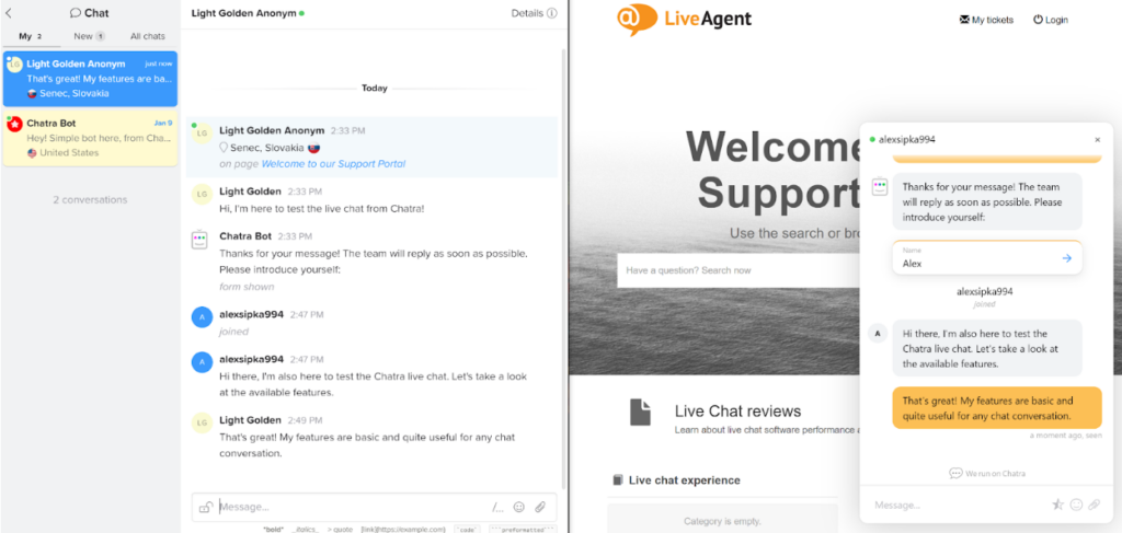 Chatra live chat customer and agent view