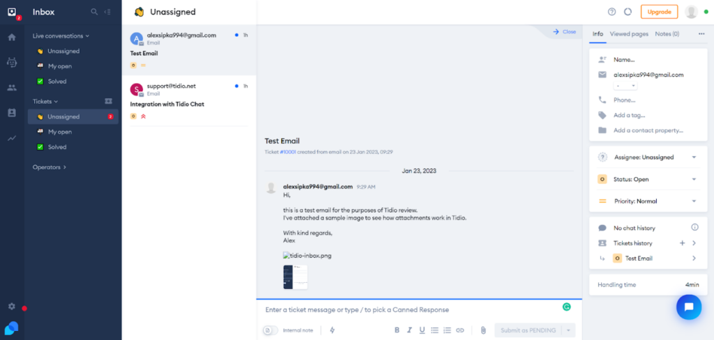 Tidio - testing email attachment