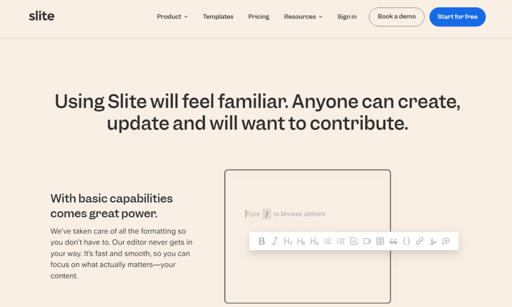 Slite homepage - AI knowledge base software