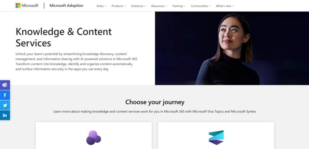 Landing page of Microsoft Knowledge Network, a great example of successful knowledge management.