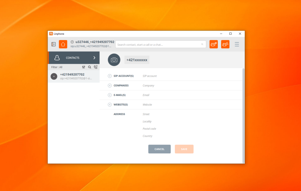 Contact details - Linphone app