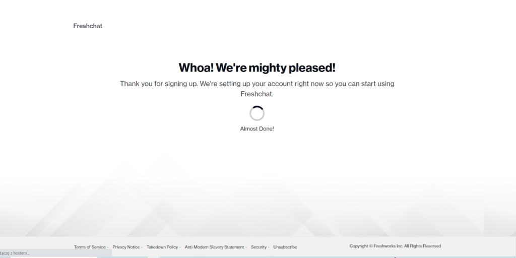 Freshchat - thank you for signing up screen