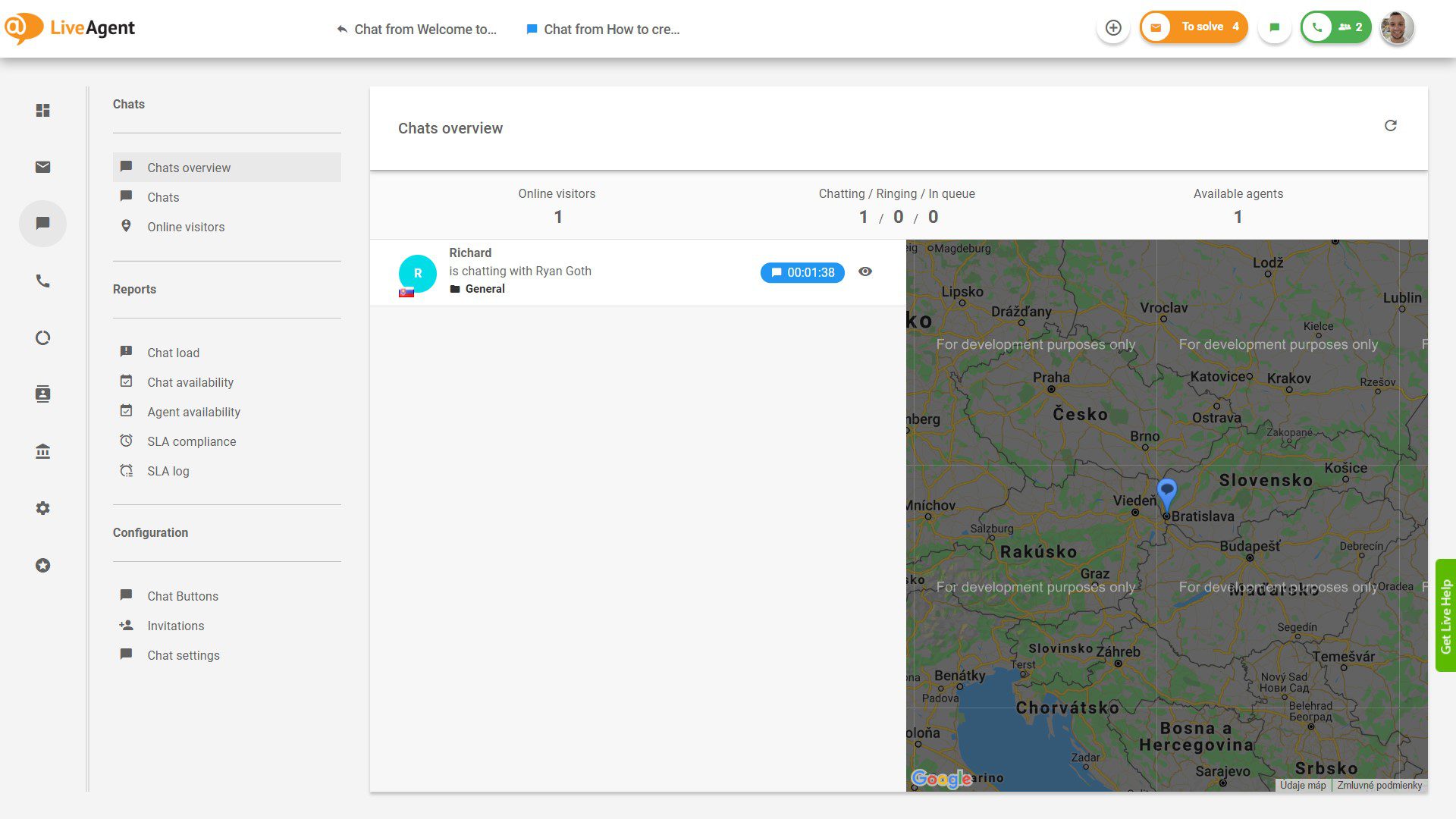 LiveAgent online visitor on map