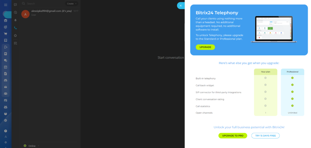Bitrix24 telephony function