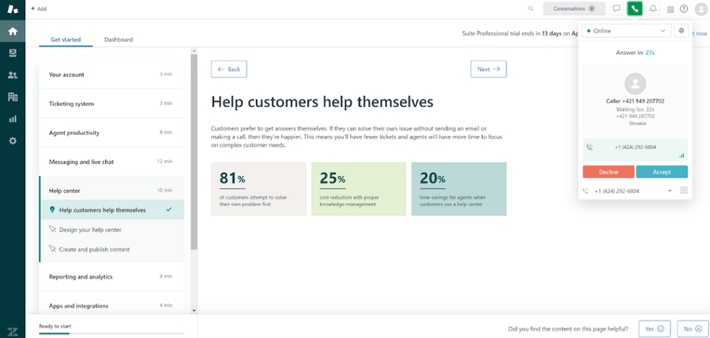 Zendesk - incoming call notification