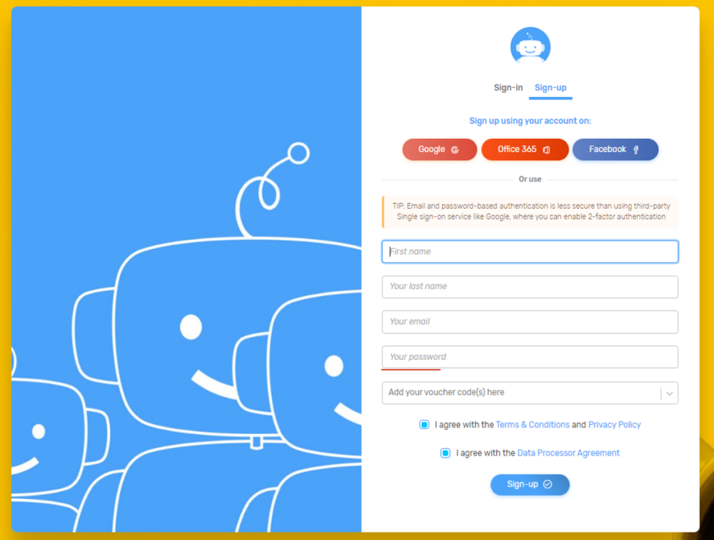 Quirobot account creation options