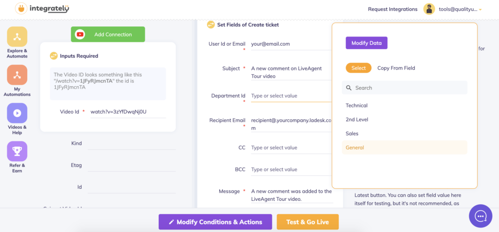 Finishing touches between LiveAgent and Youtube integration