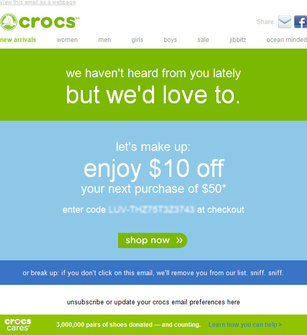Crocs value break-up email