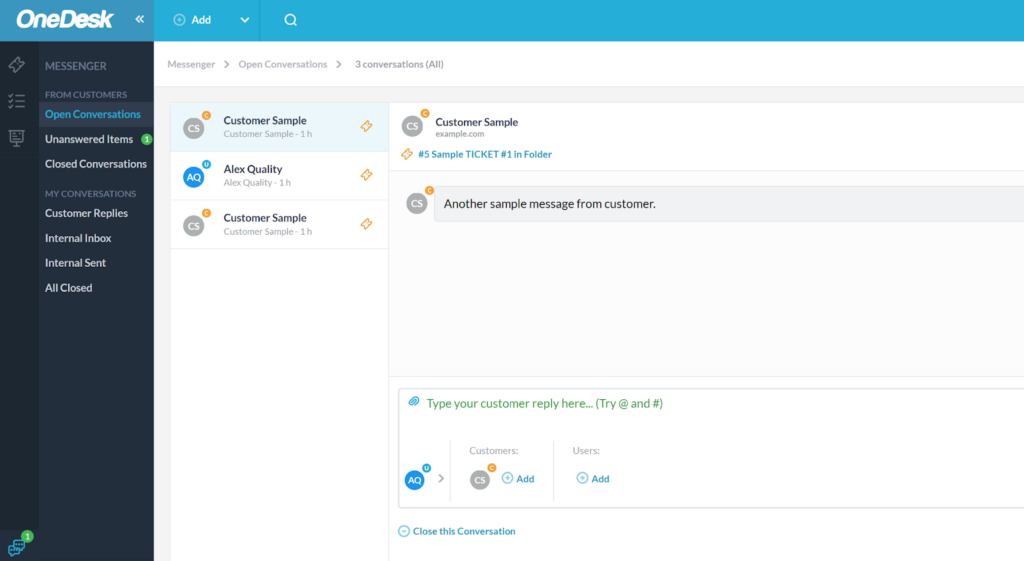 OneDesk - open conversations overview