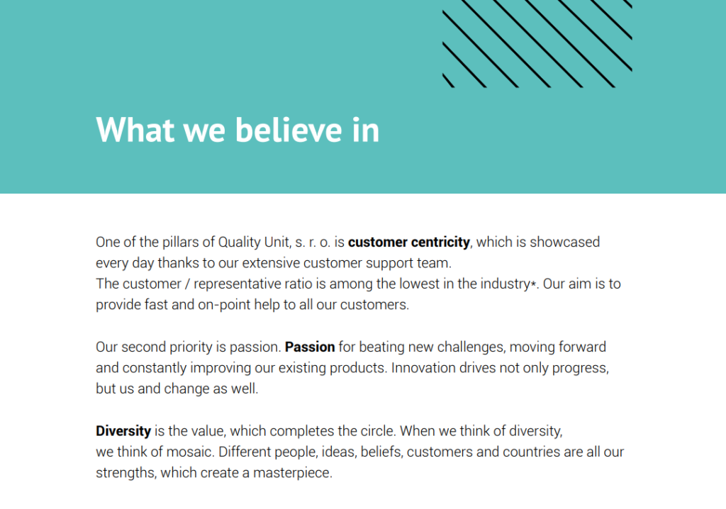 What we believe in QualityUnit