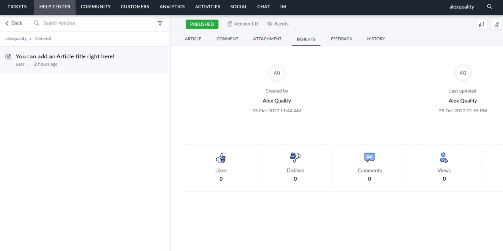Zoho Desk - Insights of published knowledge base article