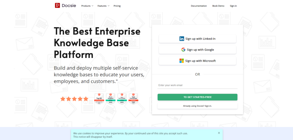 Docsie homepage - education knowledge base software