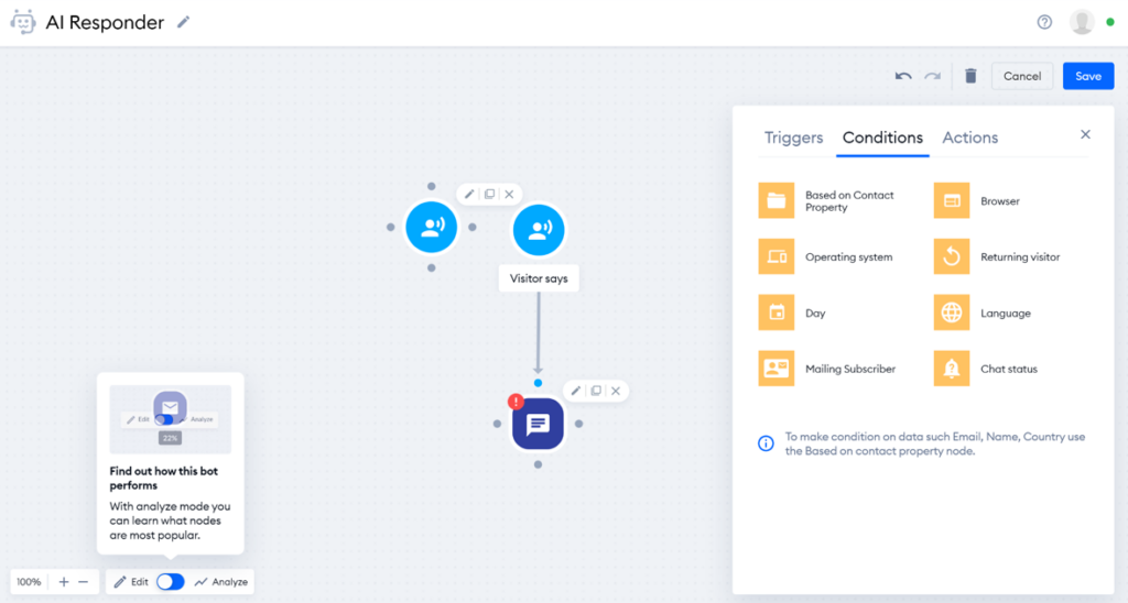 Tidio - chatbot behavioral conditions