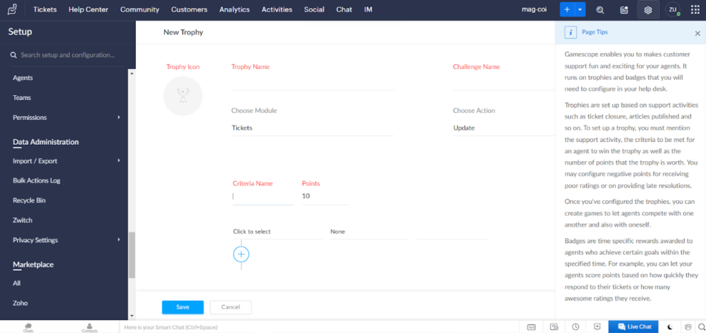Zoho Desk - configuration of trophies