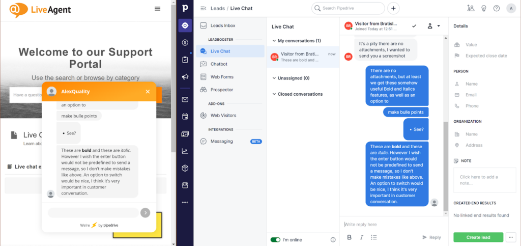 PipeDrive formatting feature