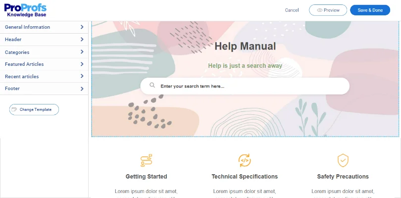 ProProfs knowledge base interface