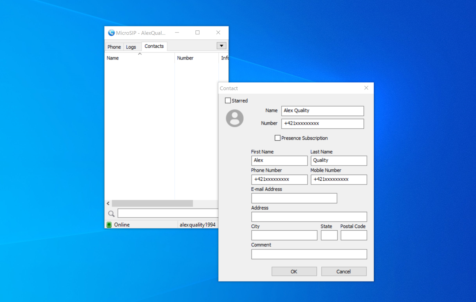 MicroSIP contact details