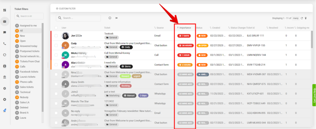 LiveAgent- ticket importance
