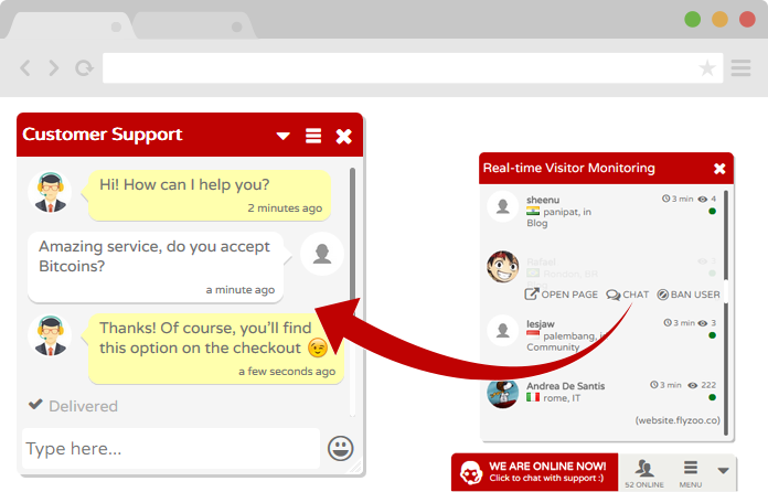 Flyzoo live chat windows