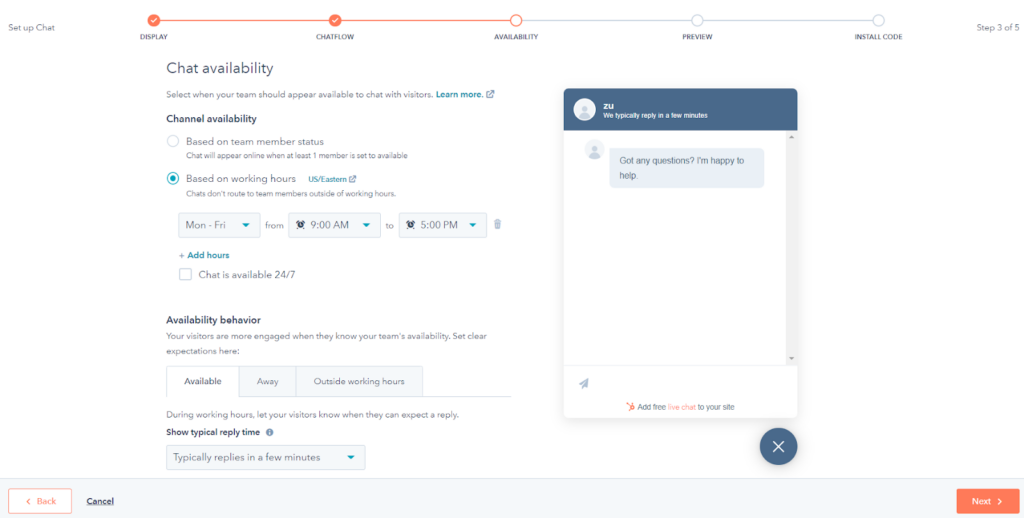 Hubspot - Chatbot settings