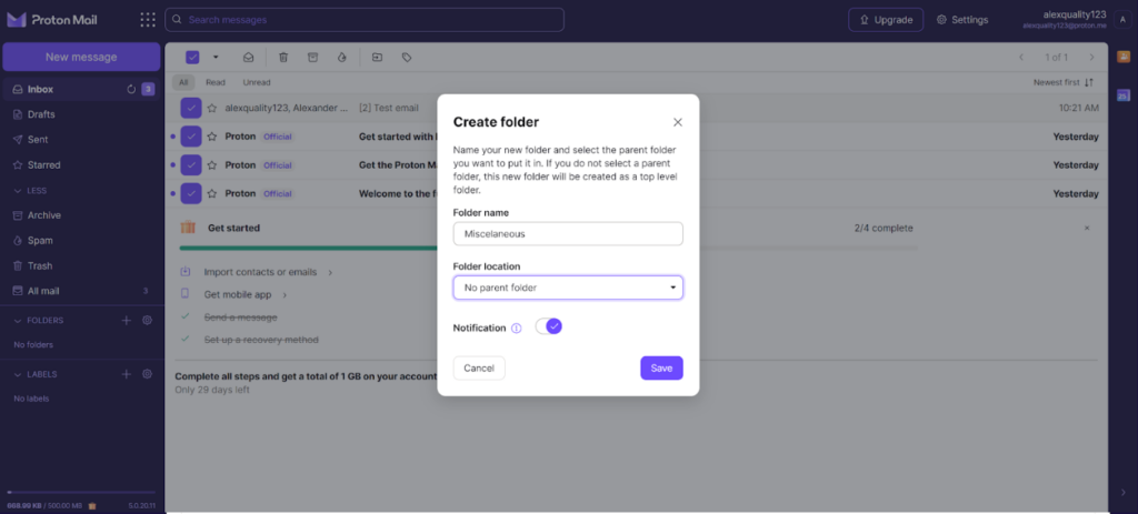 Proton Mail - organize your email communications with new folders